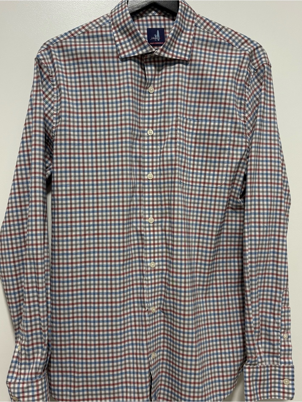 johnnie-O Men's Long-Sleeve Checked Dress Shirt in Blue, Red & White